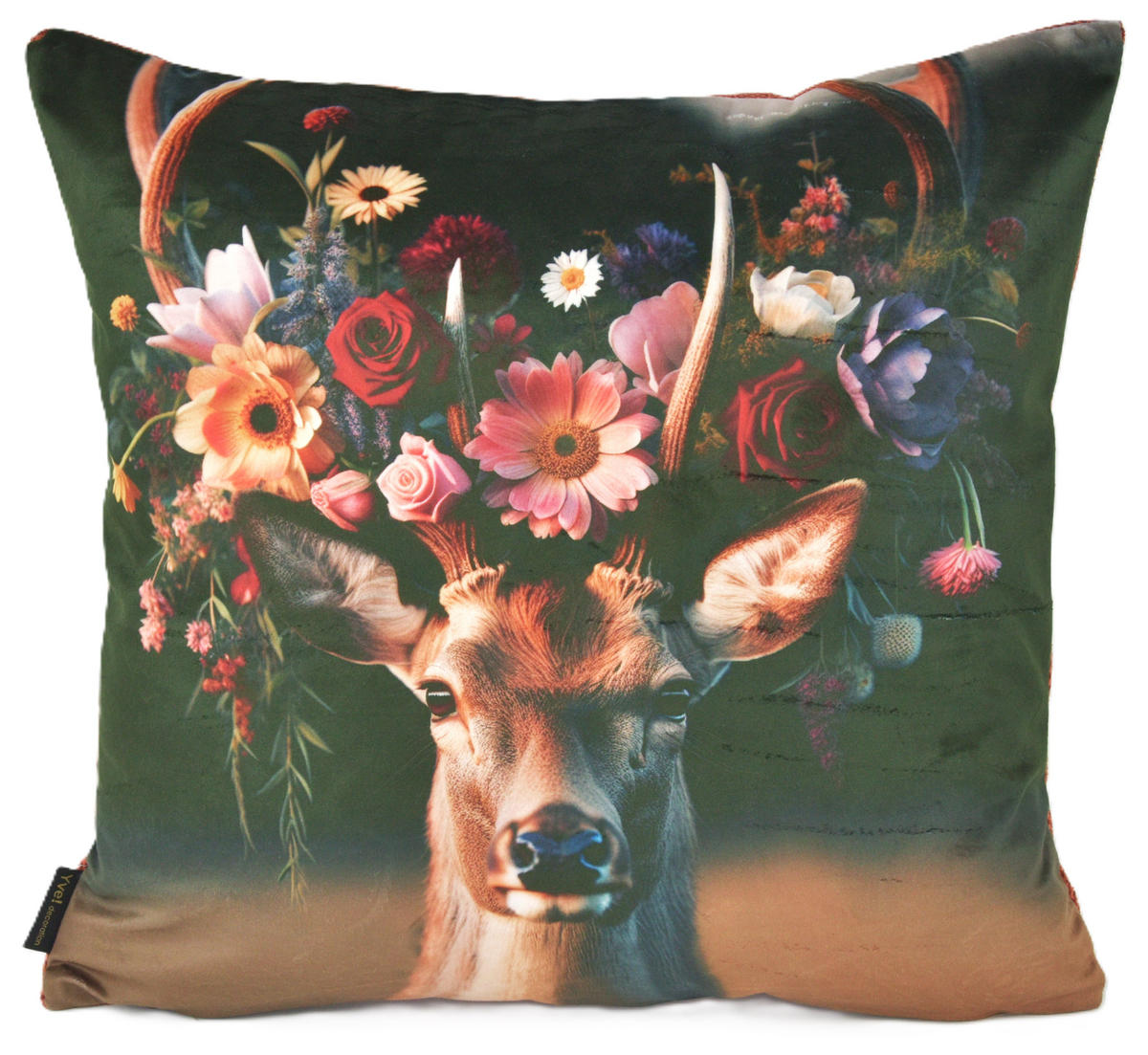 KISSENHÜLLE HIRSCH BLUME - Multicolor, Textil (45/45cm) - Yve! decoration