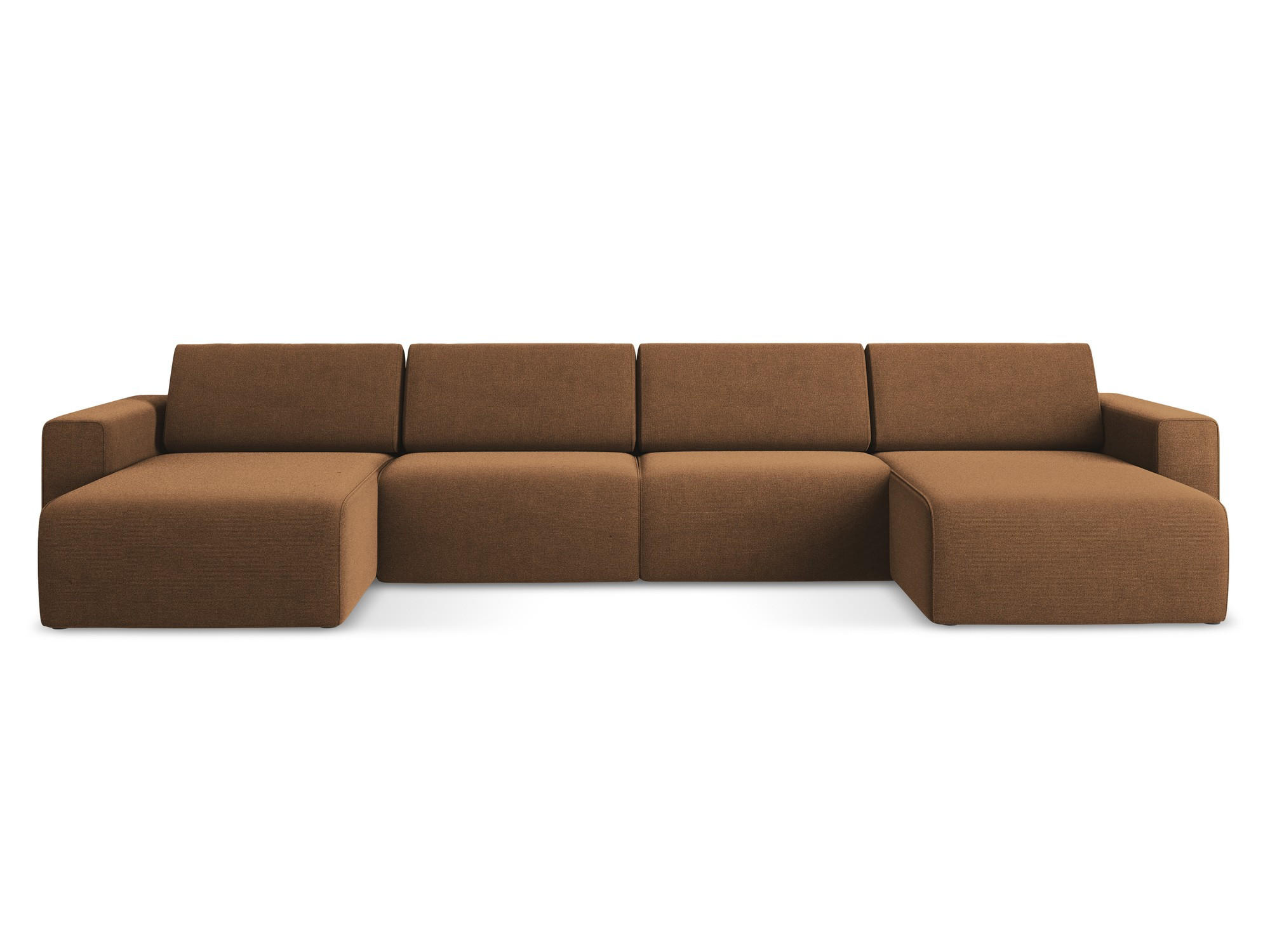 WOHNLANDSCHAFT Strukturstoff Stoff Orange - Beige/Terra cotta, Kunststoff/Textil (404/80/167cm) - Makamii