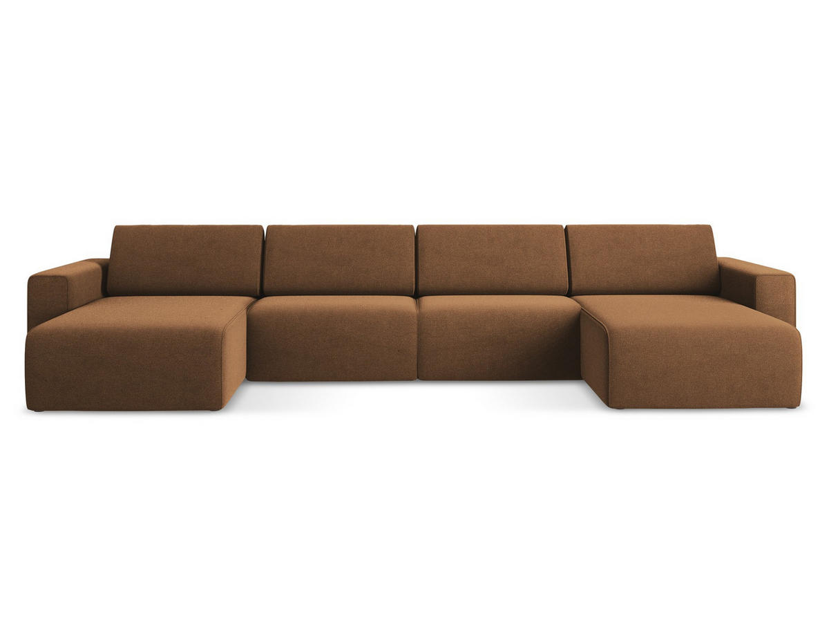 WOHNLANDSCHAFT Strukturstoff Stoff Orange - Beige/Terra cotta, Kunststoff/Textil (404/80/167cm) - Makamii