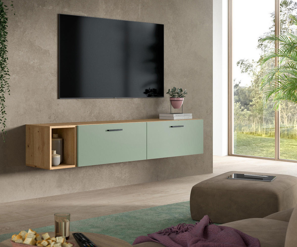 TV-LOWBOARD Grün, Eiche Artisan 176 cm, TV Unterteil hängend / stehend - Schwarz/Eiche Artisan, Holzwerkstoff/Kunststoff (176/32/34cm) - Inn.Furn