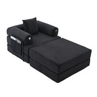 SESSEL mit Hocker 112/190/67 cm frei kombinierbar, Cordbezug, ergonomisch und montagefrei, Schwarz - Schwarz, Textil (190/67/112cm) - Redom