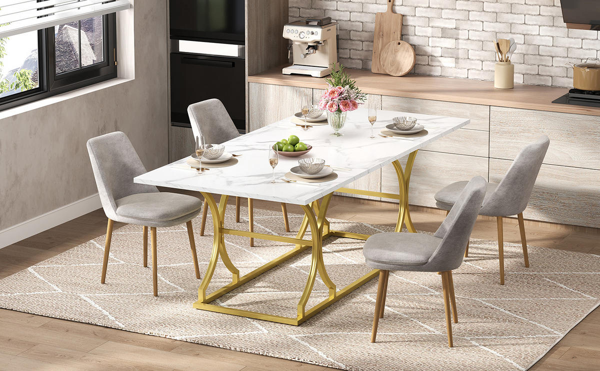 ESSTISCH Weiß/Goldfarben 200/80/76 cm - Weiß, Holz (80/200/76cm) - PANGIVO
