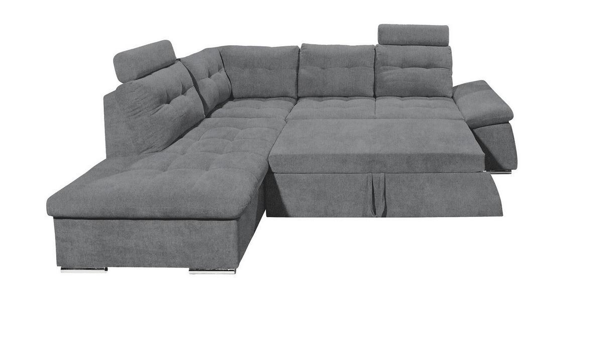 ECKSOFA mit Schlaffunktion, verstellbare Armlehne und Kopfstützen - Chromfarben/Anthrazit, Textil (260/219cm) - ed exciting design