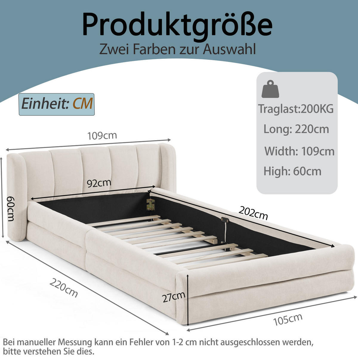 POLSTERBETT 90/200 cm mit ergonomischem Kopfteil und Chenillebezug, Beige - Beige, Kunststoff (90/200cm) - Redom