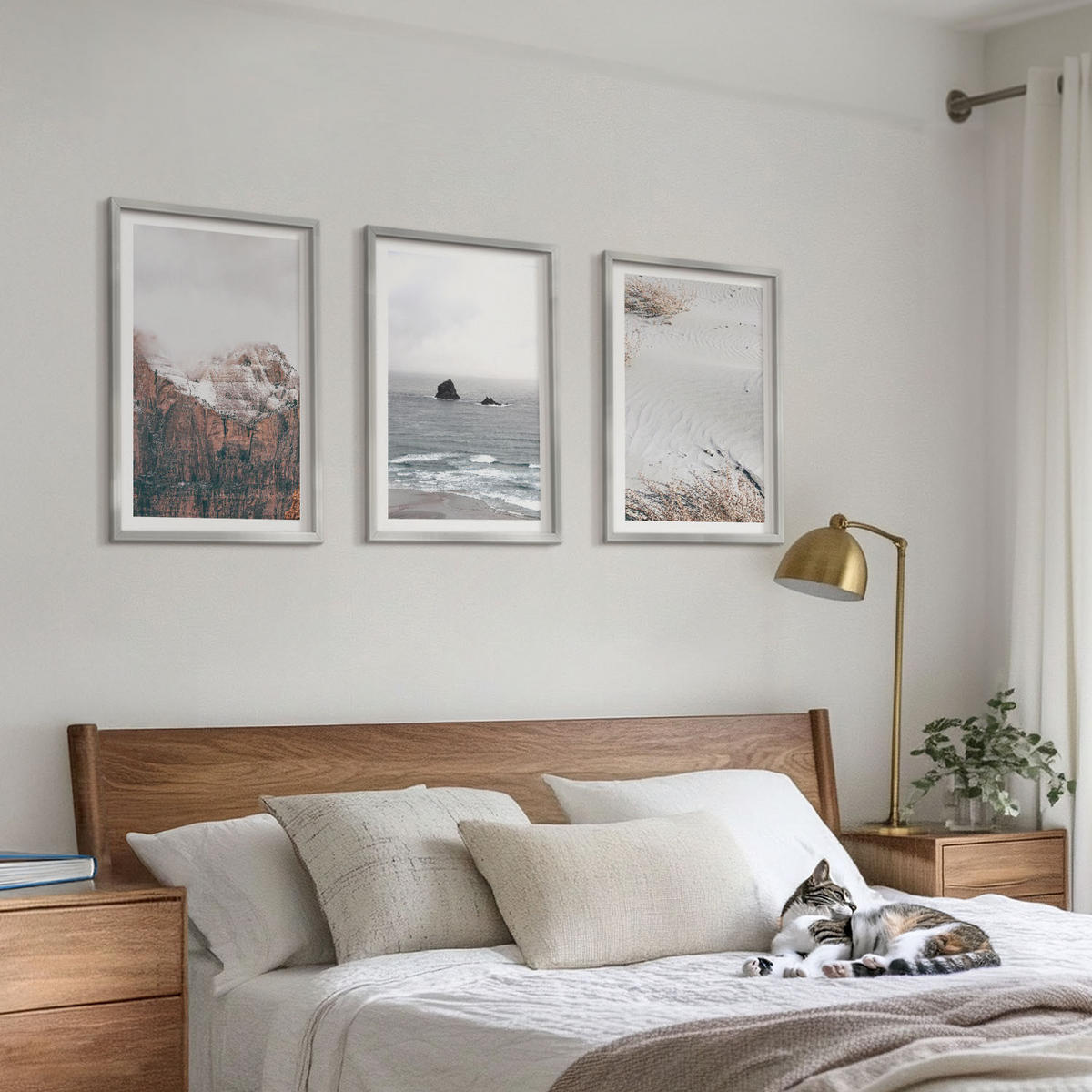 BILDER SET 3er Set - 40x60 cm Silberner Rahmen - Berge, Wolken, Meer, Sand, Natur - Silberfarben, Kunststoff (40/60cm) - TULUP