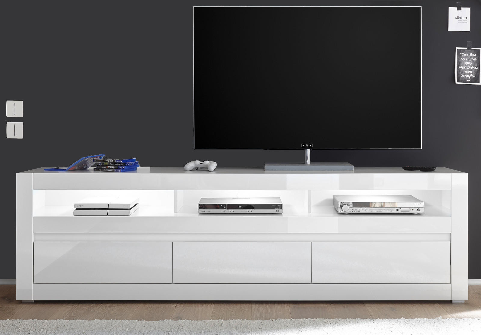 TV-LOWBOARD Hochglanz weiß, Flat-TV Unterschrank 217 cm mit Soft-Close-Funktion - Weiß Hochglanz/Weiß, Holzwerkstoff/Kunststoff (217/63/42cm) - Furn.Design