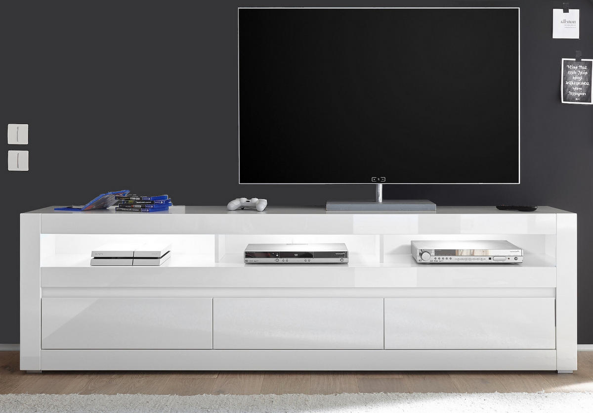 TV-LOWBOARD Hochglanz weiß, Flat-TV Unterschrank 217 cm mit Soft-Close-Funktion - Weiß Hochglanz/Weiß, Holzwerkstoff/Kunststoff (217/63/42cm) - Furn.Design