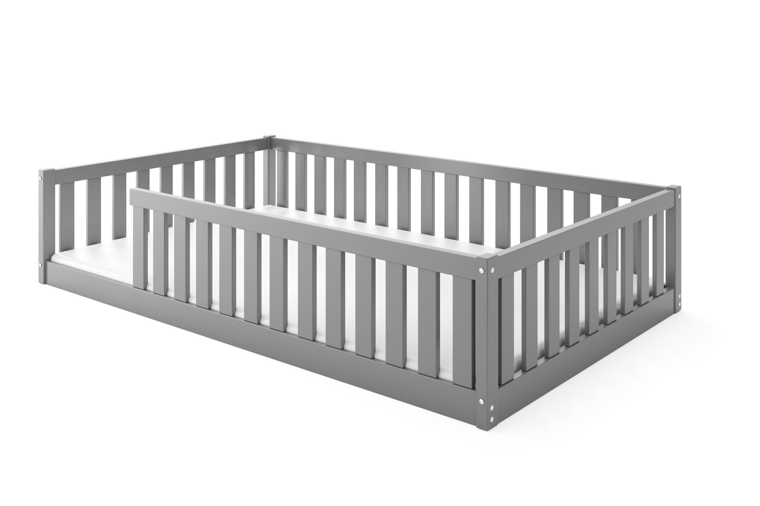 BODENBETT Bella 120x200 mit Rausfallschutz & Lattenrost Kinderbett aus Holz - Grau, Holz (120/200cm) - Interbeds