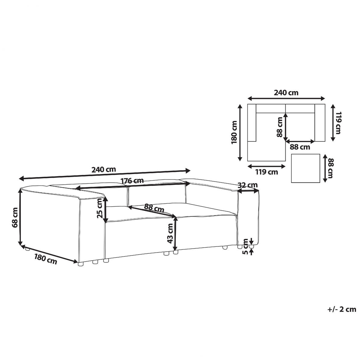 2-SITZER-SOFA Bouclé weiß Aprica - Schwarz/Weiß, Textil (240/68/119cm) - Beliani
