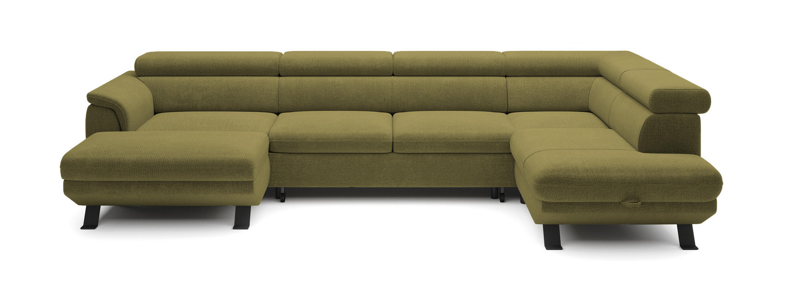 ECKSCHLAFSOFA Raven XL, Verstellbaren Kopfstützen, Bettkasten, Großes Sofa 334x198x162cm Rechte, Mostaza - Hellgrün, Holz/Textil (334/198cm) - DomoHome