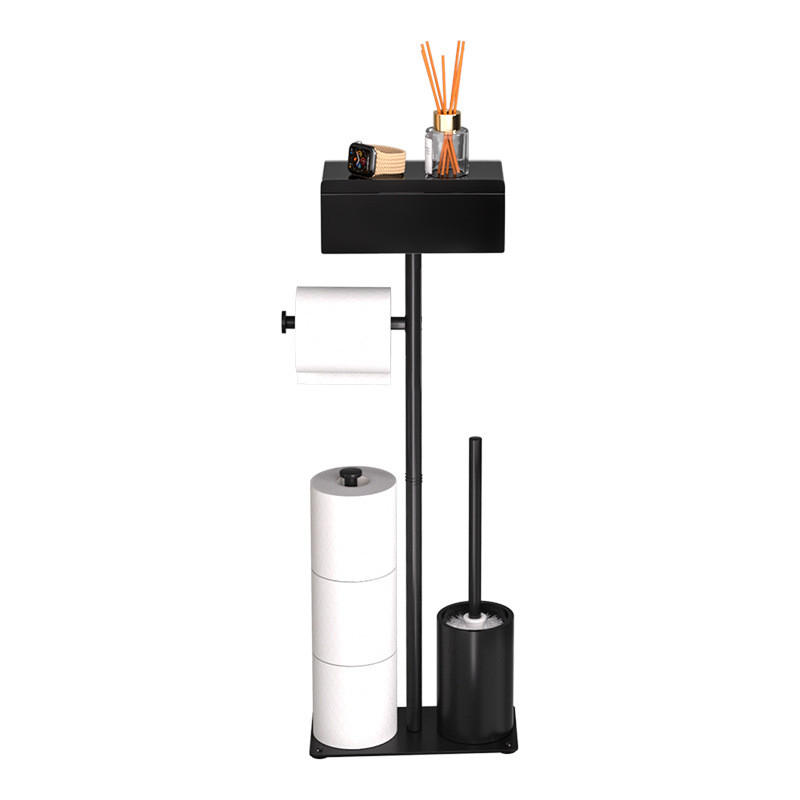TOILETTENBÜRSTENHALTER – 2-in-1 (Schwarz) 24 x 12 x 69 cm - Schwarz, Metall (12/69/24cm)