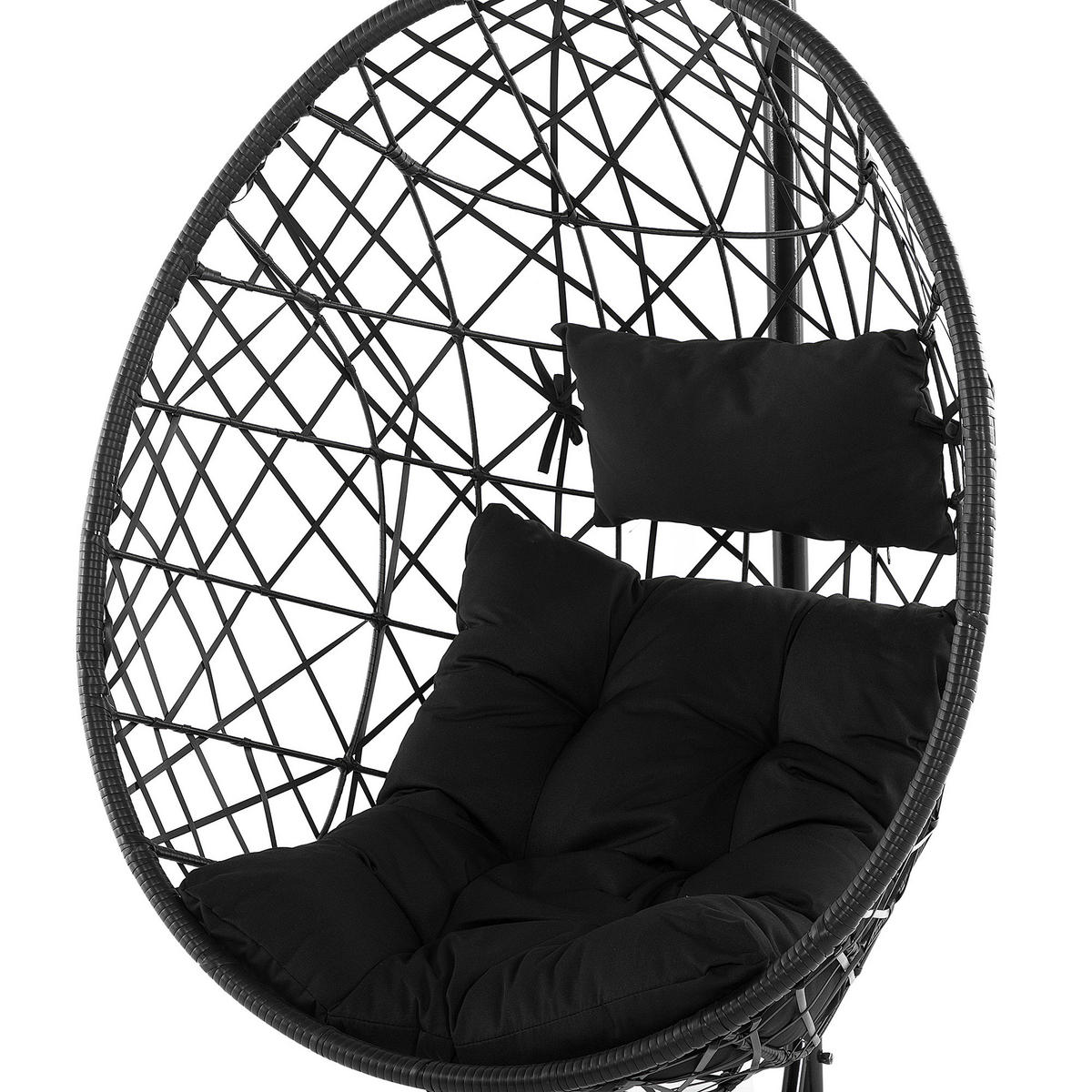 HÄNGESESSEL mit Gestell PE Rattan schwarz 96 cm Alatri - Schwarz, Kunststoff (96/200/96cm) - Beliani
