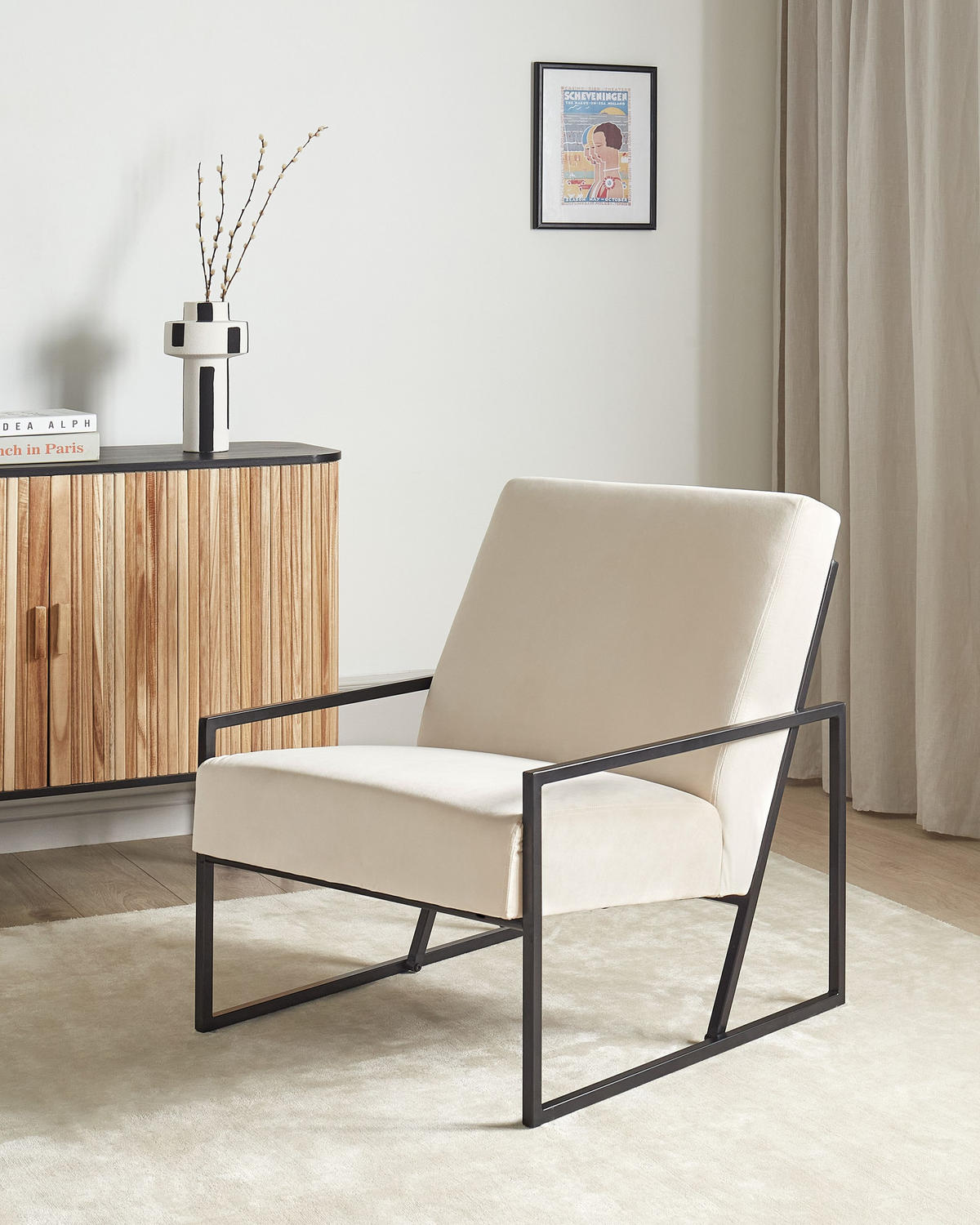 SESSEL Samtstoff Hellbeige Delary - Beige, Textil (69/83/83cm) - Beliani