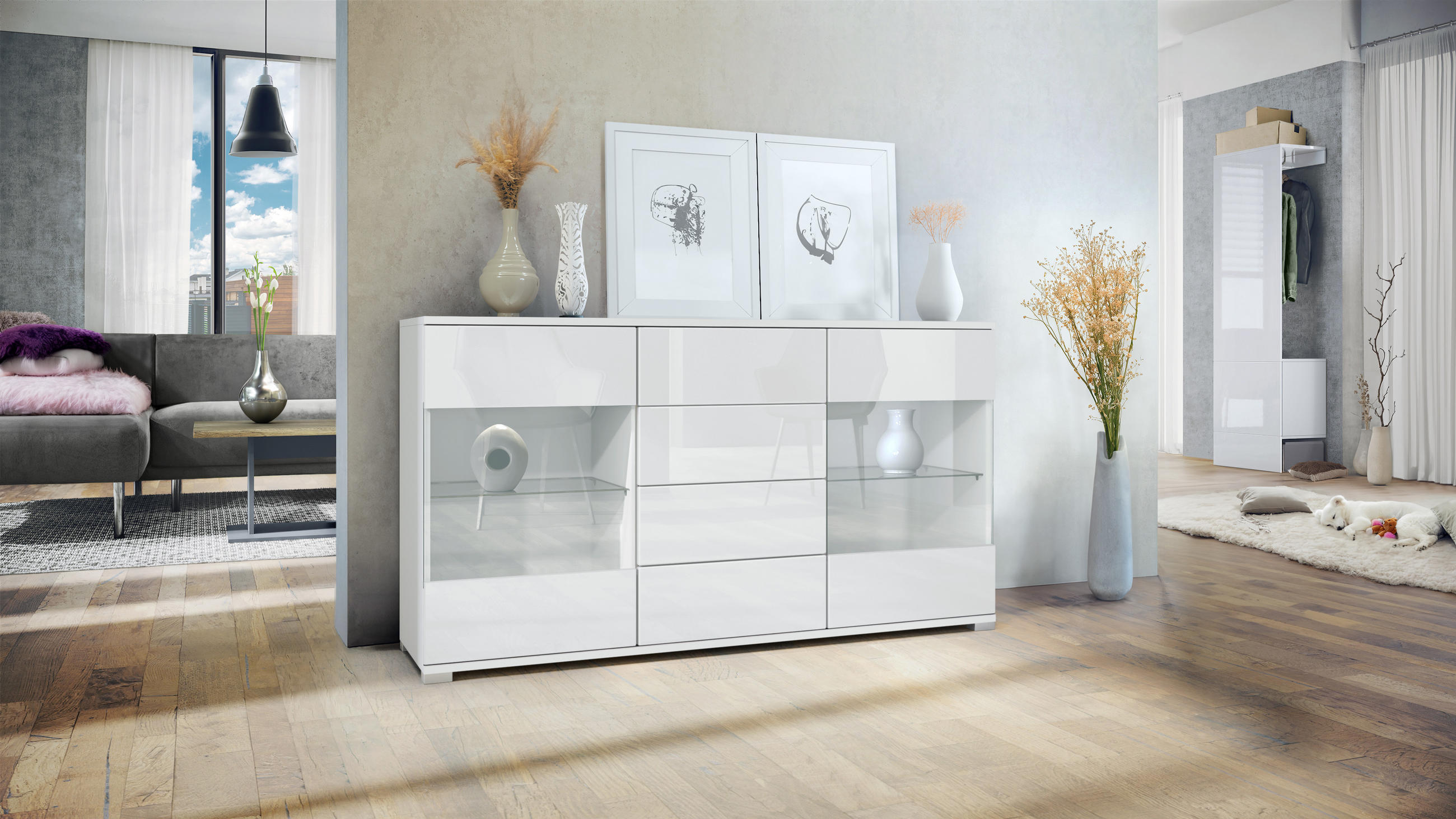 SIDEBOARD Bari Weiß Hochglanz - Weiß Hochglanz, Holzwerkstoff (138.5/75.5/35cm) - Vladon