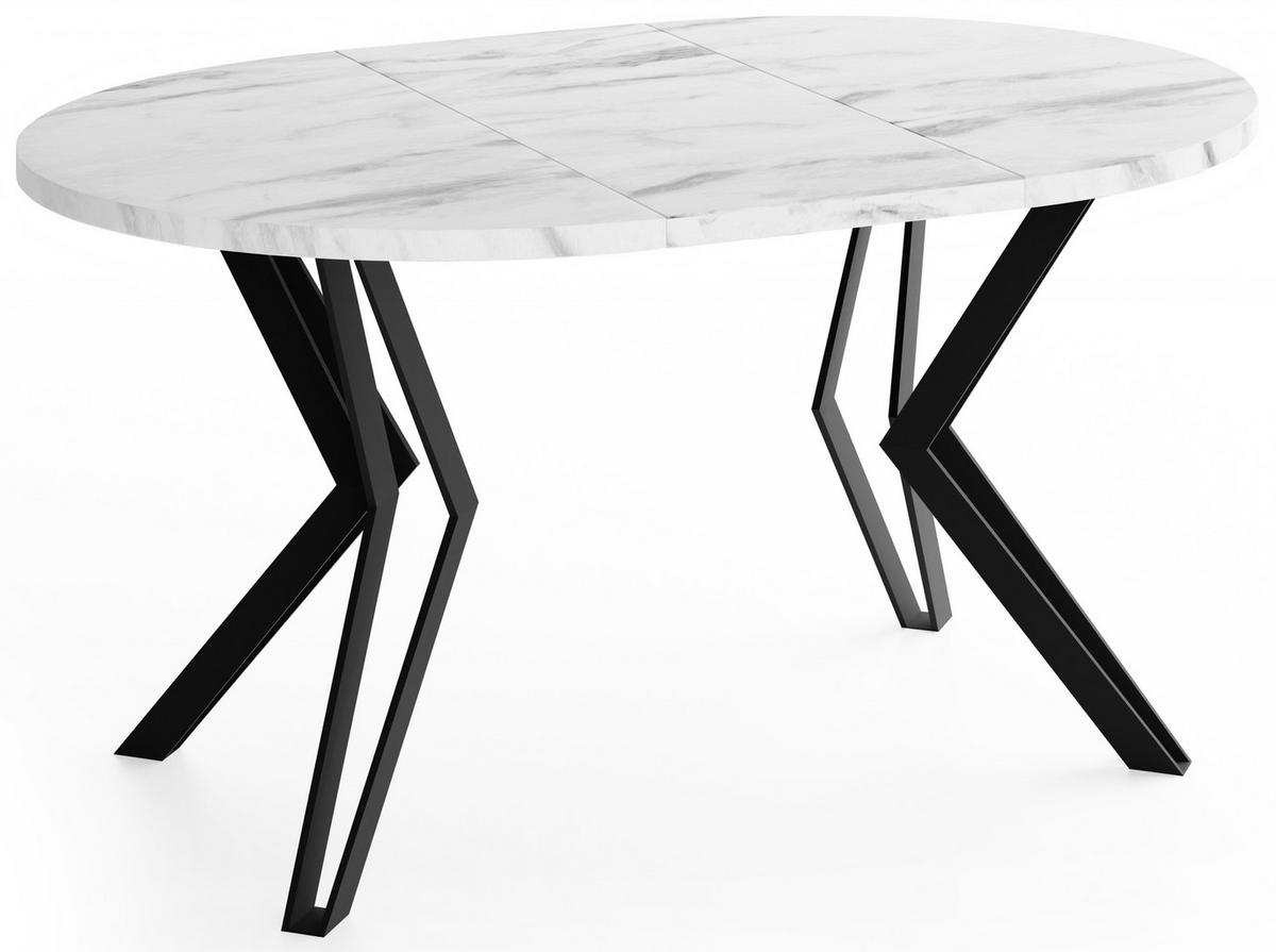 ESSTISCH Revena runder ausziehbarer, Marmor Weiß 100-180/100/76 cm - Ecru/Schwarz, Holzwerkstoff/Metall (100/180/76cm) - WFL GROUP