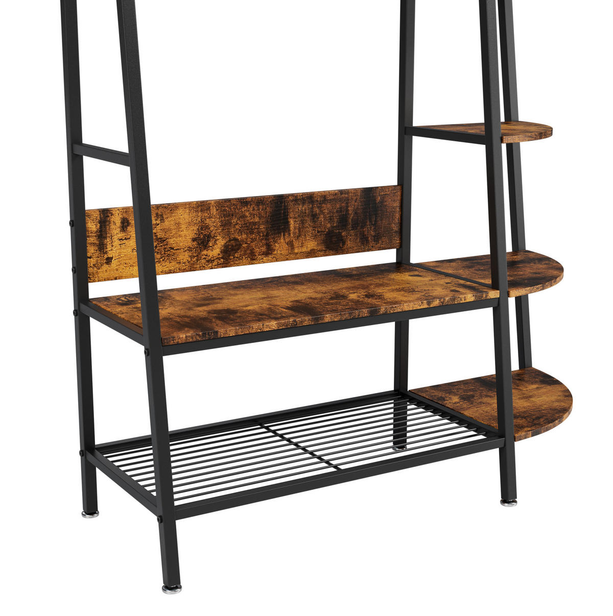 GARDEROBENSTÄNDER mit 3 Ablagen Metall/Holzoptik Black+Brown - Schwarz, Holzwerkstoff (43.4/182.6/123.4cm) - Beauniv