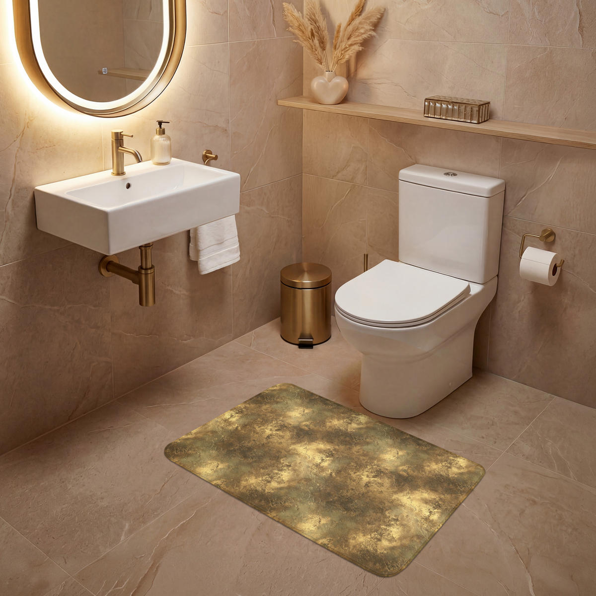 WC-VORLEGER Antik - Metallic-Look - Gold Toilettenteppich 80x50 cm - Goldfarben, Kunststoff/Textil (80/1cm) - OnlyWow