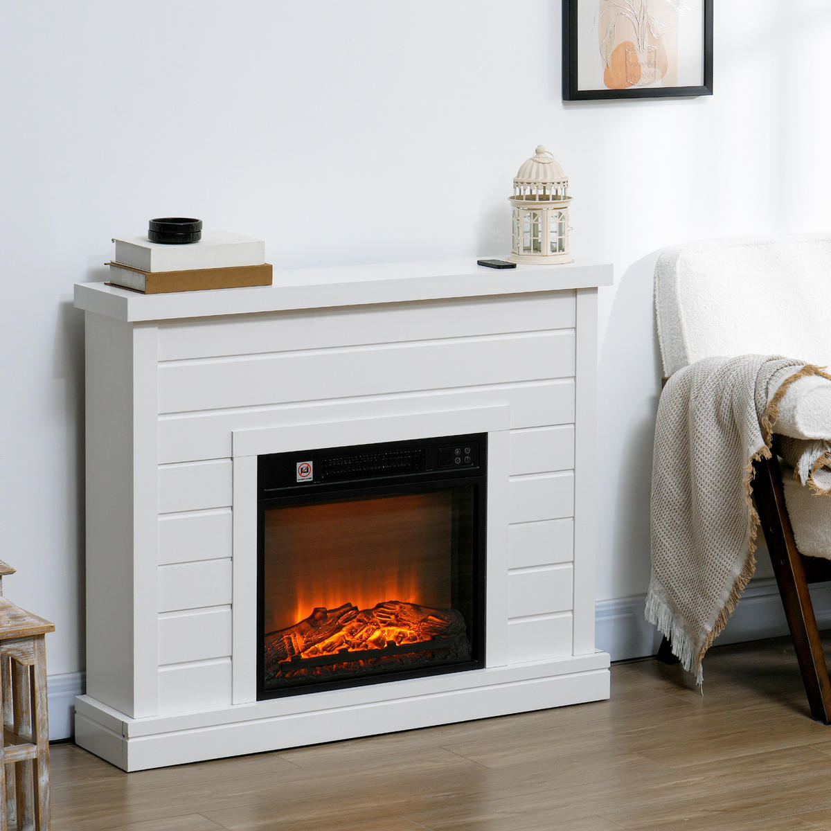 ELEKTROKAMIN mit Heizung, elektrischer Kamin mit Flammeneffekt, 1800 W Dekokamin - Weiß, Metall (22/81.7/96.5cm) - HOMCOM