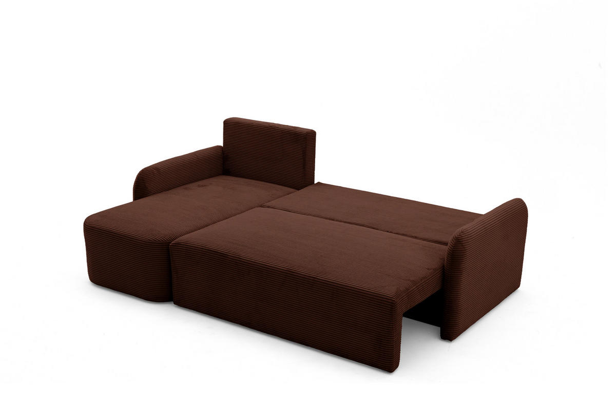 ECKSOFA CASPER L Links mit Schlaffunktion 132x198 Cord Dunkelbraun - Dunkelbraun/Schwarz, Holz/Kunststoff (217/145cm) - NACANAPA