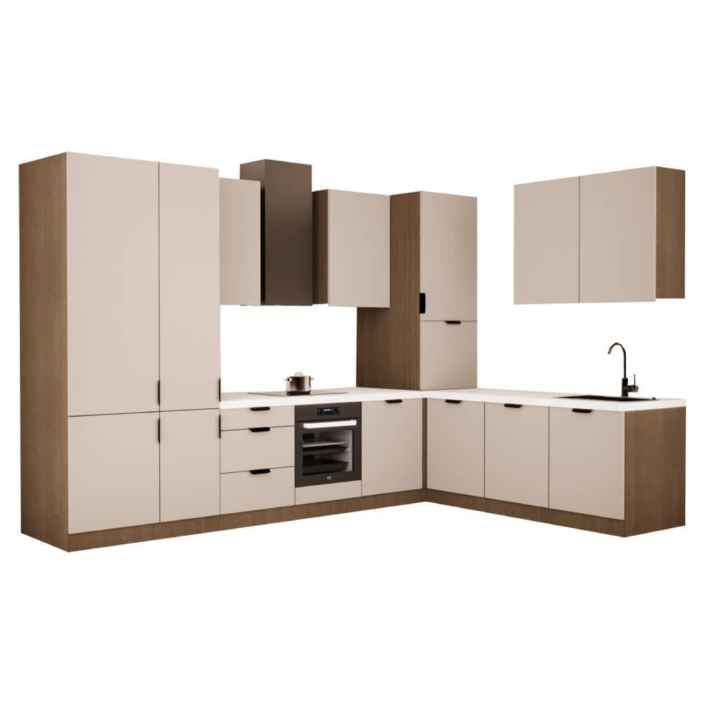WINKELKÜCHE 340cm x 240cm - Sorento KS4-M340 - in Beige / Dunkle Eiche - Eichefarben/Beige, Holz (580/247/58cm)