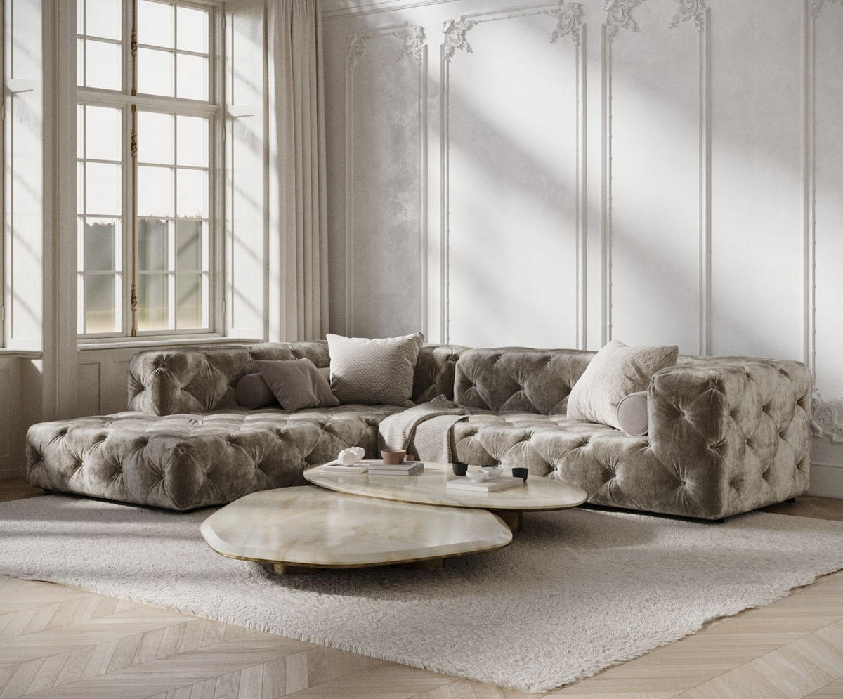 ECKSOFA Cosimo Beige Chenille - Beige/Schwarz, Holz/Holzwerkstoff (325/228cm) - Maison de Reve