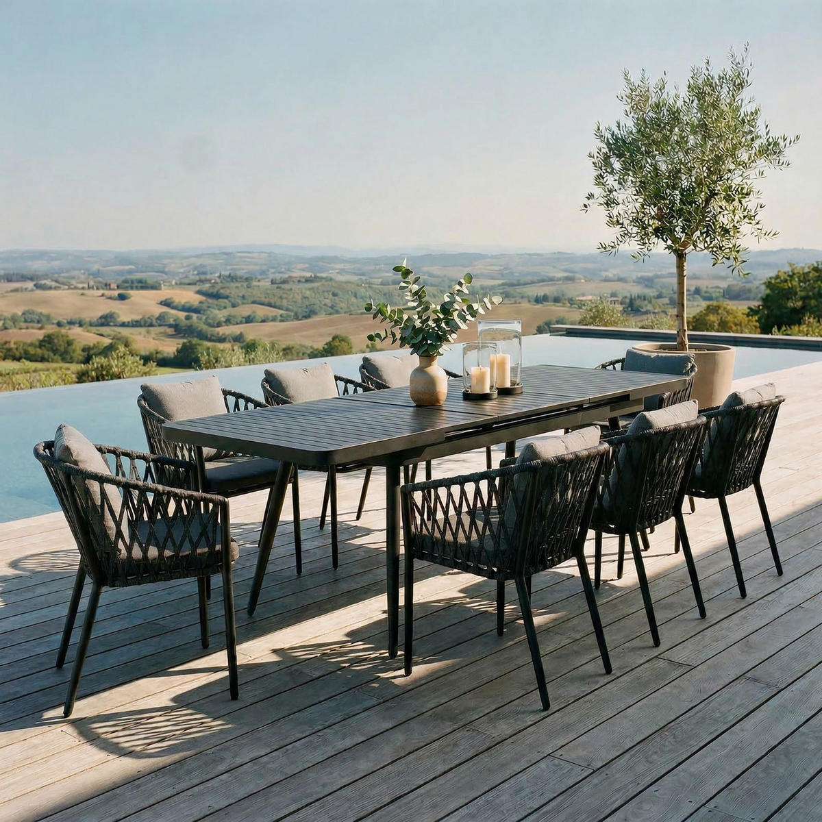 GARTENMÖBEL SET SUNNY 9ER SET GRAU, SCHWARZ - Grau, Metall - IDIMEX