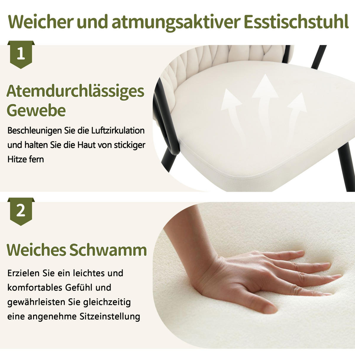ESSZIMMERSTUHL mit Samtbezug Beige-Schwarz 43 x 58 x 76 cm - Beige, Metall (58/76/43cm) - Meubliv
