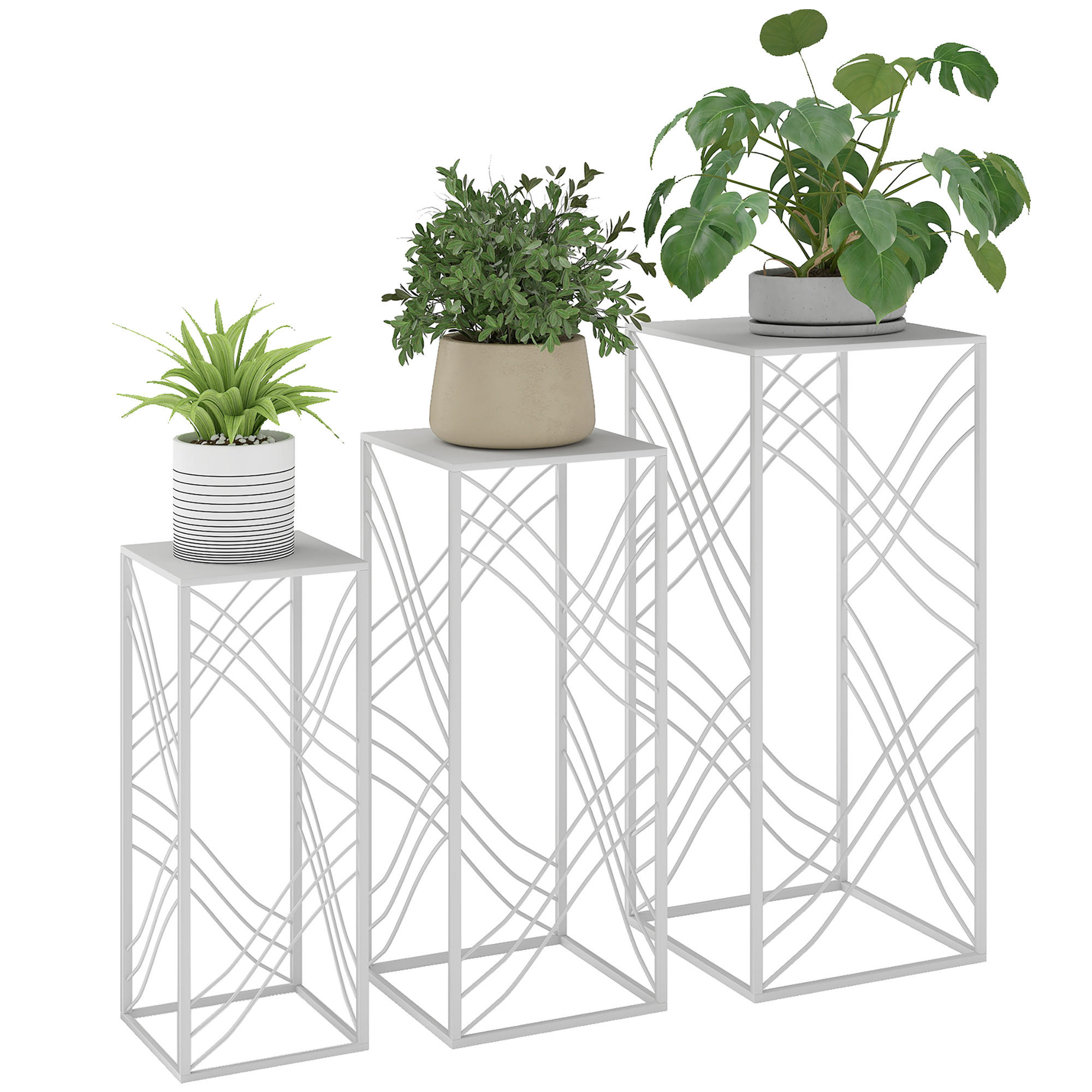 PFLANZENSTÄNDER DE-05420 3er-Set, stapelbar, Metall Weiß - Weiß, Metall (30/30/70cm) - ComfortXL