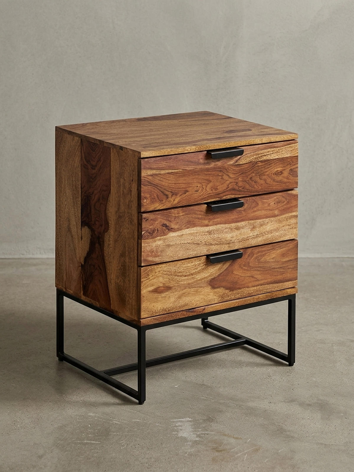 NACHTTISCH – Massivholz/Eisen, 50x40x65 cm, 3 Schubladen, Industrial-Stil - Schwarz/Braun, Holz/Metall (50/65/40cm) - KADIMA DESIGN