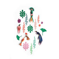 WANDDEKO Vogel-Set 20/5 cm - Multicolor/Grün, Wellpappe (20/5/36cm) - KUNSTLOFT