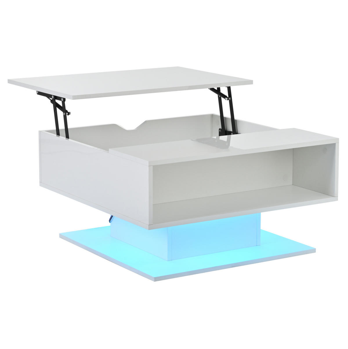 COUCHTISCH aus Spanplatte 75x53x54 cm in Weiß mit LED & anhebbarer Tischplatte - Weiß, Holzwerkstoff (75/80/40cm) - Modfu