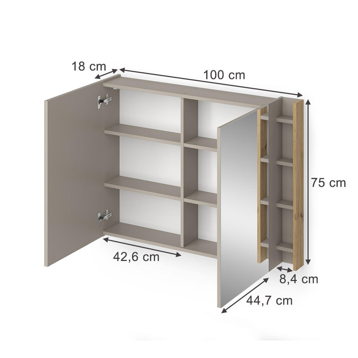 KÚPEĽŇOVÁ ZRKADLOVÁ SKRINKA Edelin Kašmír - kašmírová, kompozitné drevo (100/75/18cm) - Vicco