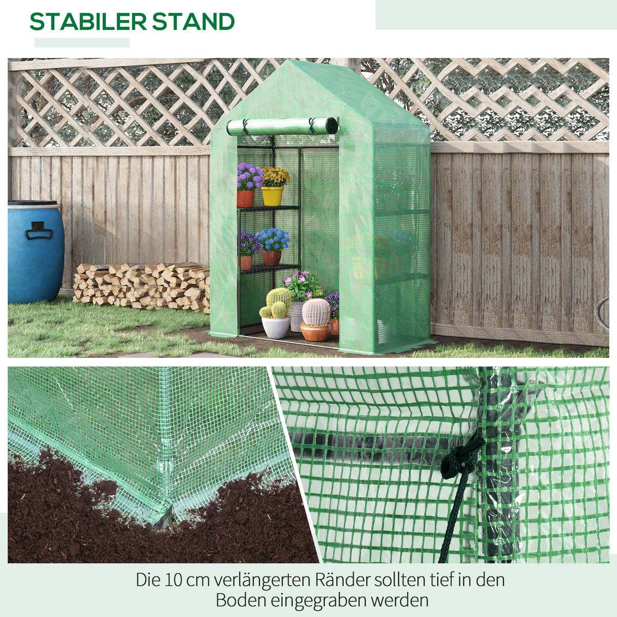 FOLIOVÝ SKLENÍK, zelený, PE plast, ocel - zelená barva, plast (72/191/141cm) - Outsunny
