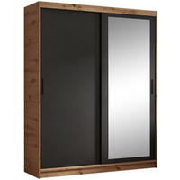 SCHWEBETÜRENSCHRANK Hela 160/205/60 2-türig eiche Artisan/schwarz mit Spiegel - Schwarz/Eiche Artisan, Holzwerkstoff (160/205/60cm) - Beautysofa