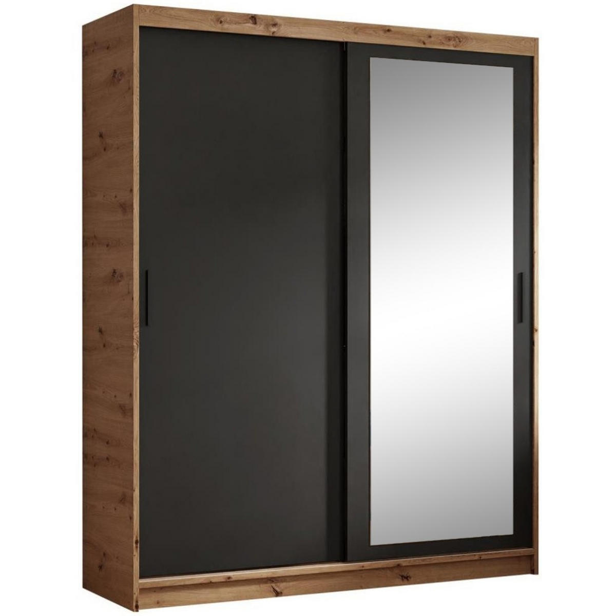 SCHWEBETÜRENSCHRANK Hela 160/205/60 2-türig eiche Artisan/schwarz mit Spiegel - Schwarz/Eiche Artisan, Holzwerkstoff (160/205/60cm) - Beautysofa