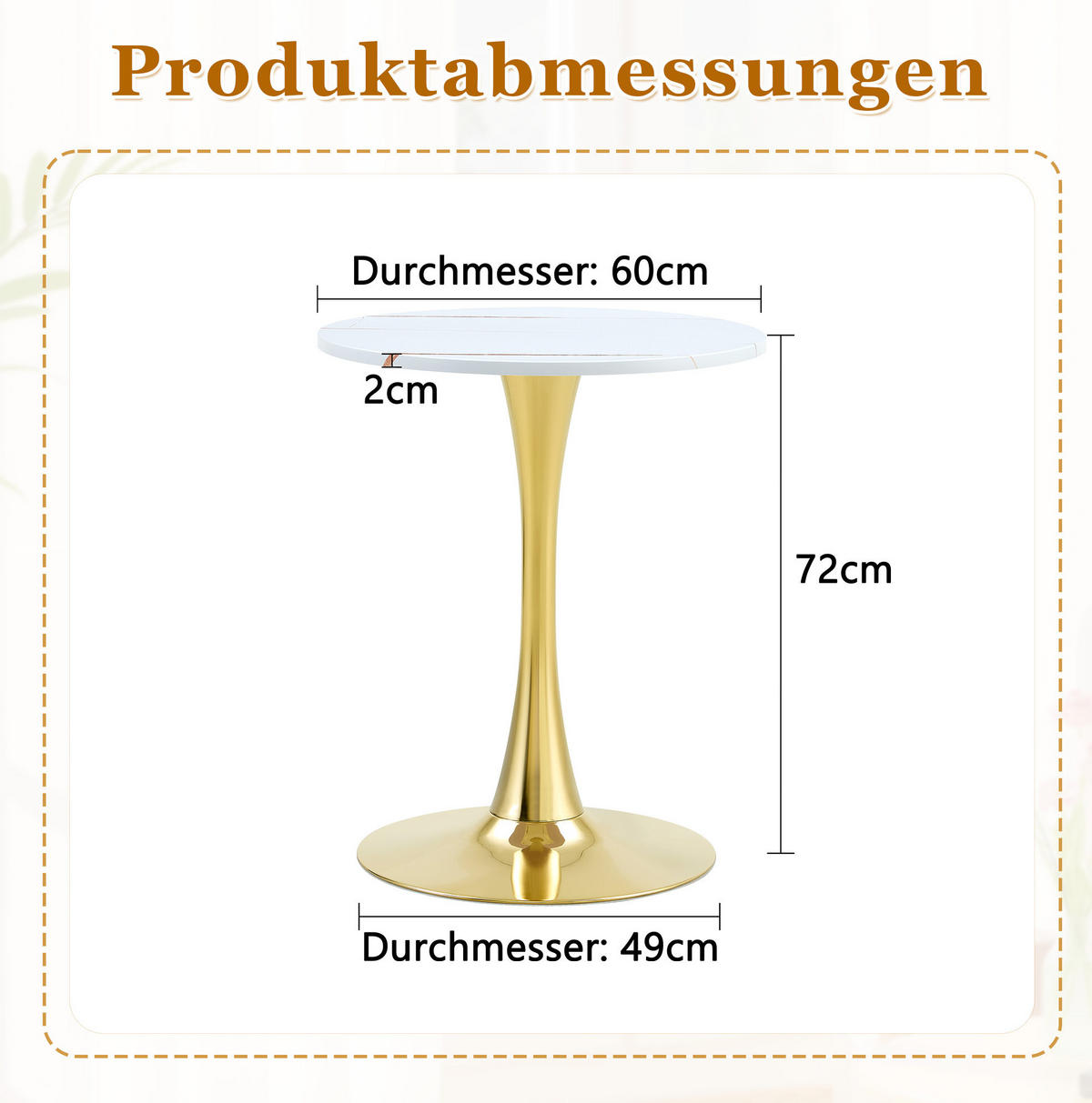 BEISTELLTISCH 60/60/72 cm mit thermoformter MDF-Tischplatte und Metallgestell, runde Form, Weiß/Gold - Weiß, Holzwerkstoff (60/60/72cm) - Redom
