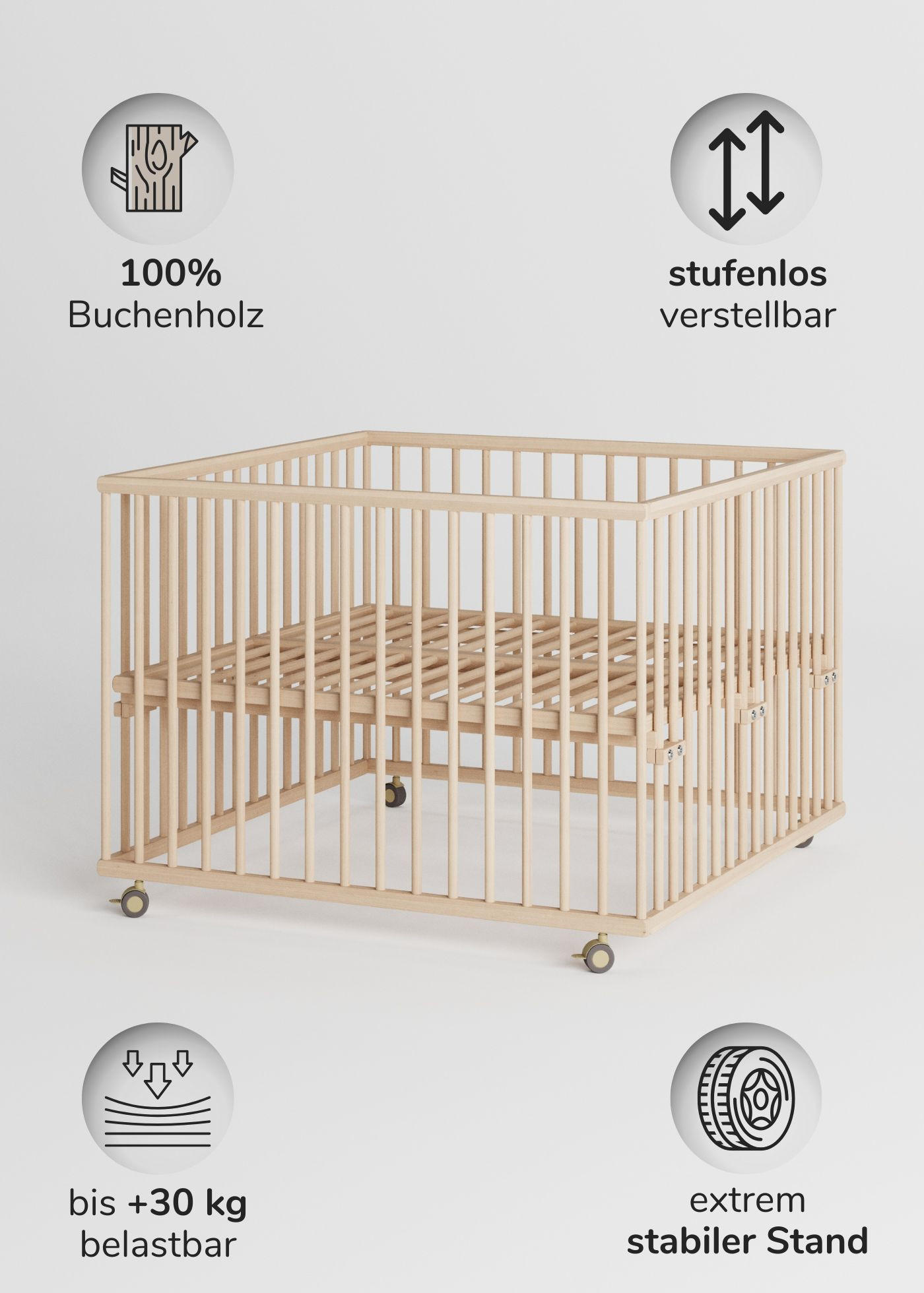 LAUFGITTER 100x100 cm mit Lattenrost & Schlupfsprossen - natur - Premium Kollektion - Naturfarben, Holz (100/74/100cm) - Sämann – make a difference.