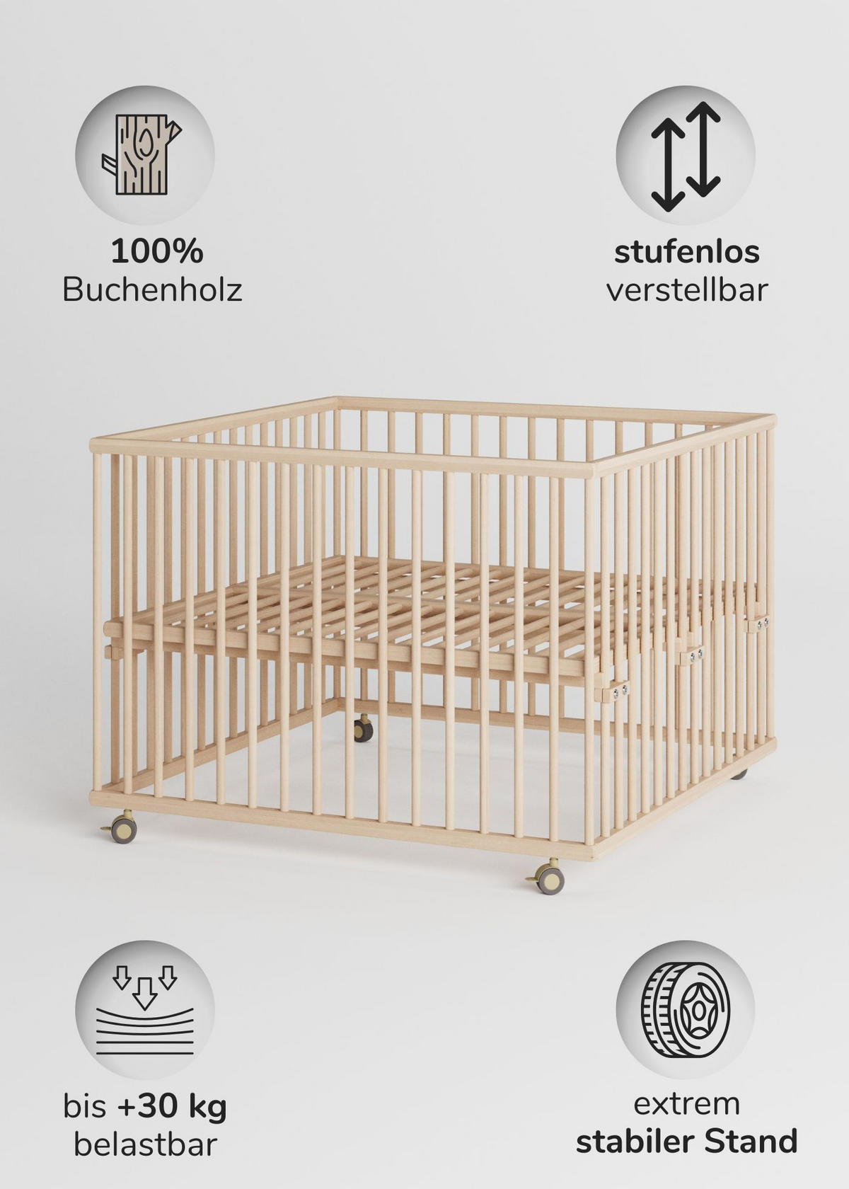 LAUFGITTER 100x100 cm mit Lattenrost - natur - Premium Kollektion - Naturfarben, Holz (100/74/100cm) - Sämann – make a difference.