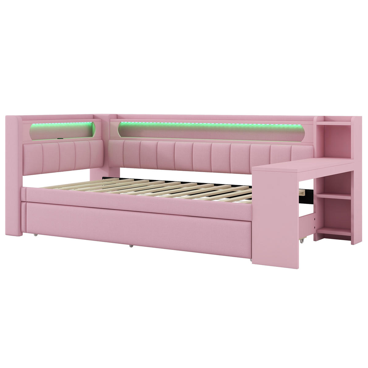AUSZIEHBETT 90/200 cm DE-03383, mit LED, Ausziehbett und Schreibtisch, in Rosa - Pink, Holzwerkstoff (90/200cm) - ComfortXL