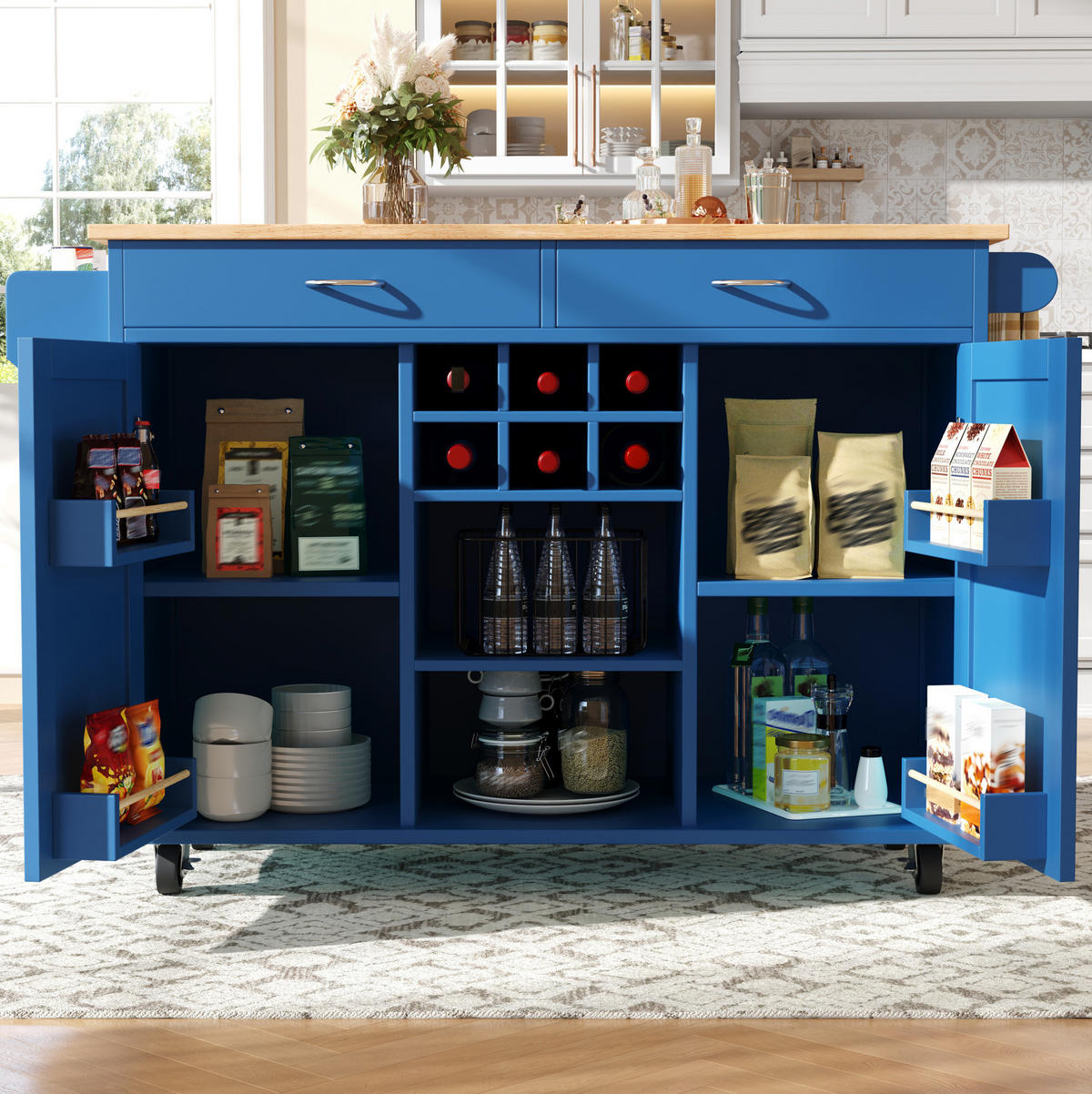 KÜCHENINSEL mit Stauraum 102 x 45 x 92 cm Blau MDF - Blau, Metall (45/92/102cm) - Beauniv