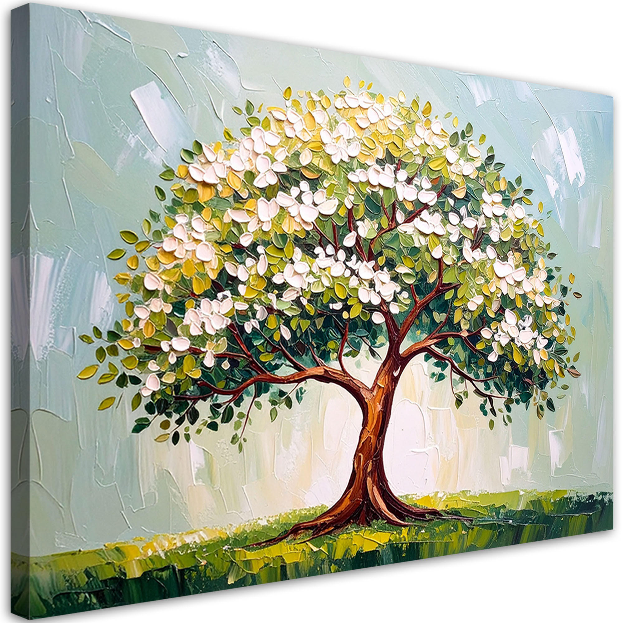 LEINWANDBILD 3D Grüner blühender Baum des Lebens Blumen 100x70cm - Grün, Textil (100/70cm) - Feeby