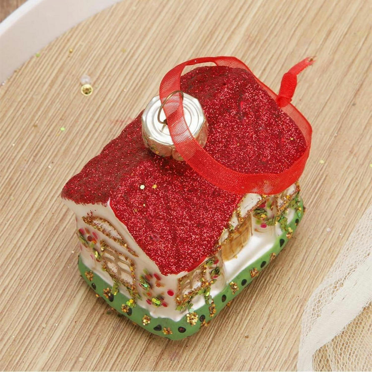 CHRISTBAUMSCHMUCK Glas Haus Vintage Anhänger - Multicolor, Glas (6/7/7cm)
