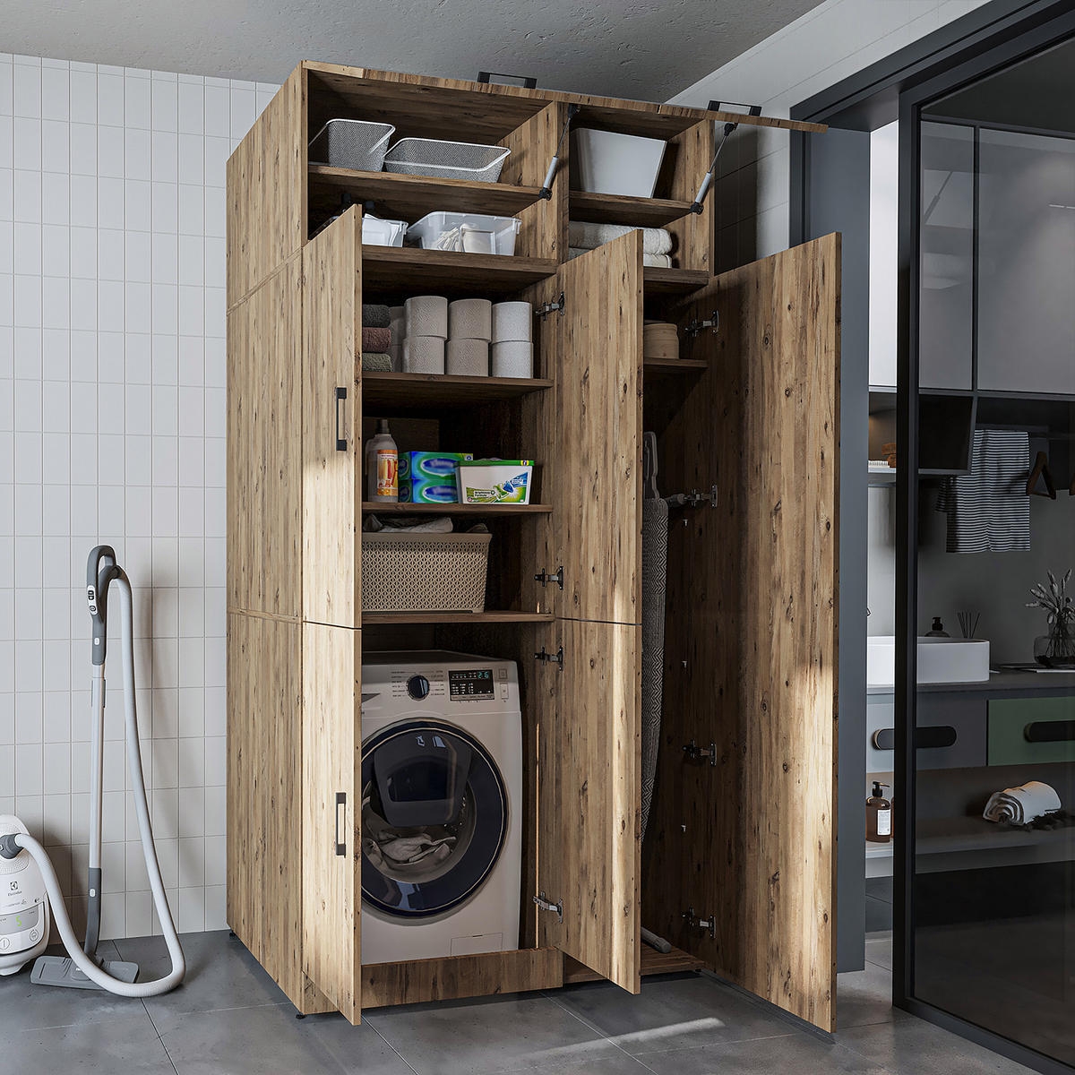 WASCHMASCHINENSCHRANK DORA-II 115cm Breit, 230cm Hoch - Eichefarben, Holzwerkstoff (115/230/73.8cm)