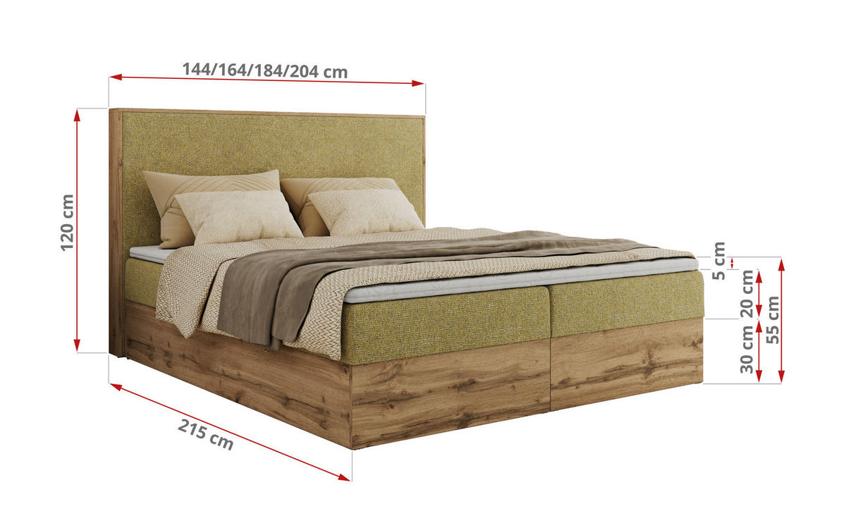 BOXBETT WOOD CLASSIC 140/200 - Gelb Strukture - H4 - Gelb, Textil (140/200cm) - MKS