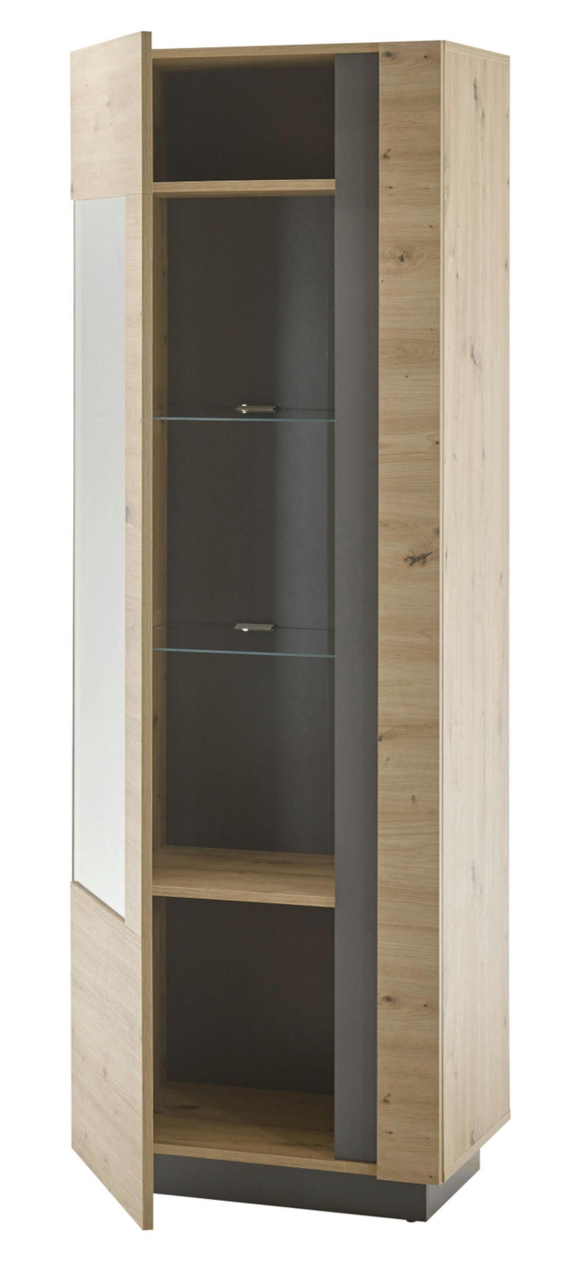 VITRINE Eiche Artisan, Graphit grau 60 cm, Vitrinenschrank mit Soft-Close - Eiche Artisan/Grau, Glas/Holz (60/194/40cm) - Furn.Design
