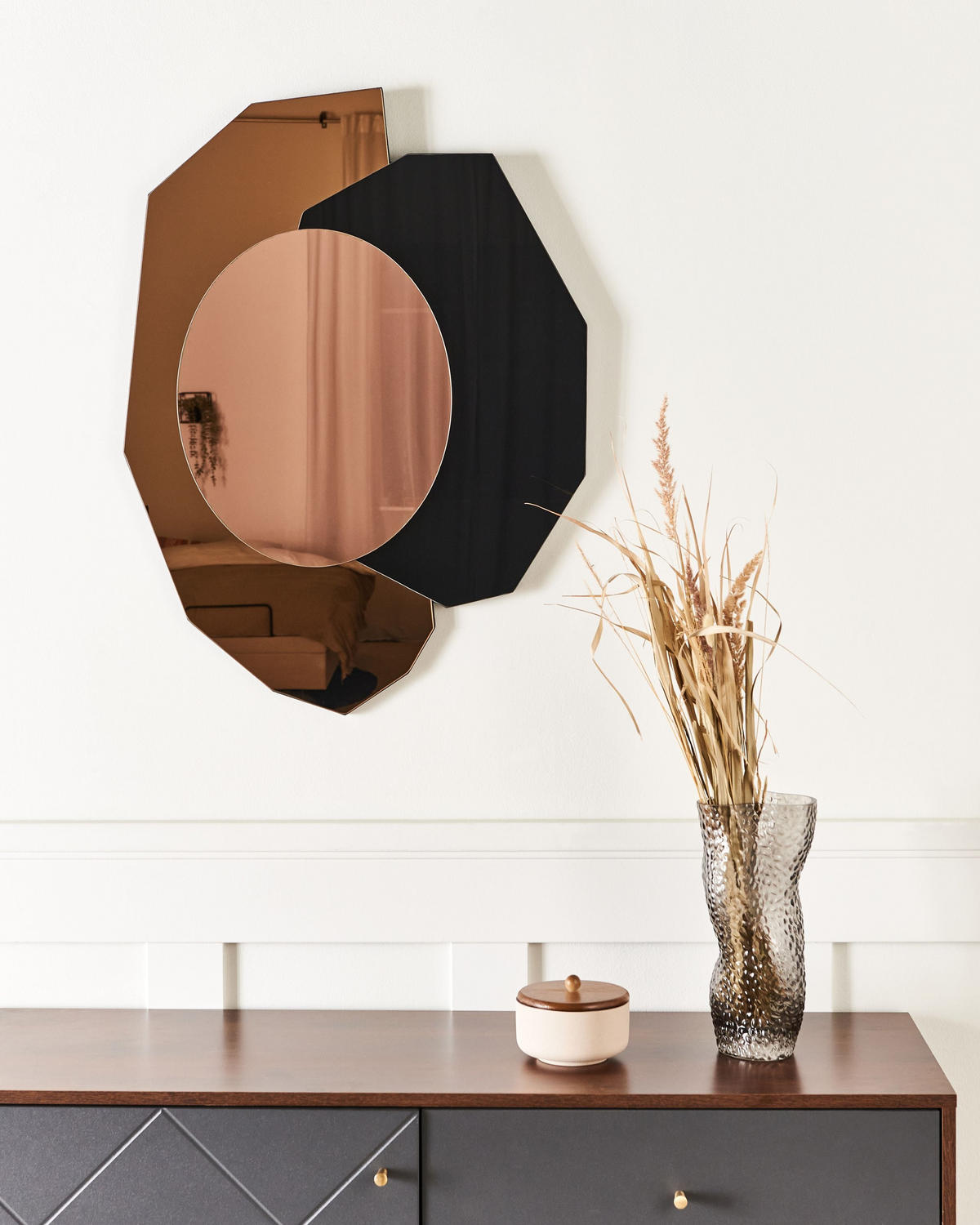 WANDSPIEGEL 62/80 cm Roségold Troyon - Roségold/Schwarz, Glas (62/80/2cm) - Beliani
