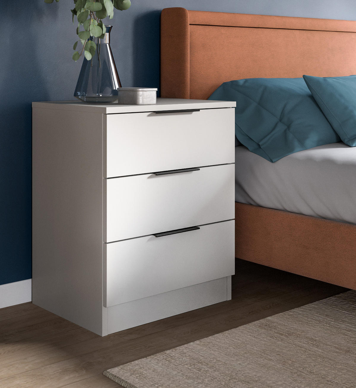 NACHTTISCH 2er Set weiß 45 x 60 cm, Nachtkommode in Komforthöhe - Schwarz/Weiß, Holzwerkstoff/Kunststoff (45/60/40cm) - Inn.Furn