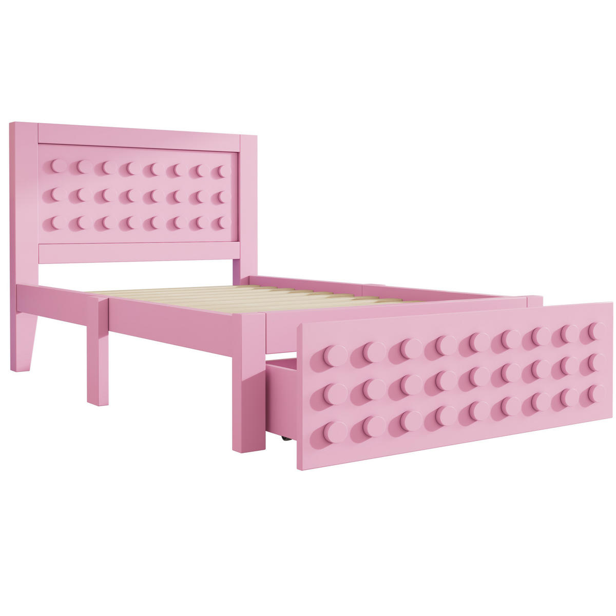 KINDERBETT 90/190 cm aus Holz mit Schublade, Lattenrost und Stauraum, Rosa - Rosa, Holzwerkstoff (90/190cm) - Redom