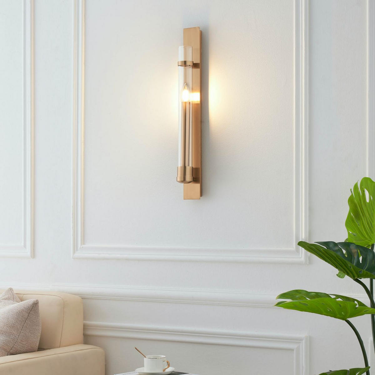 WANDLEUCHTE Anabela, Gold / Messing, 60cm - Goldfarben, Glas (7/60/8cm) - KOSILUM