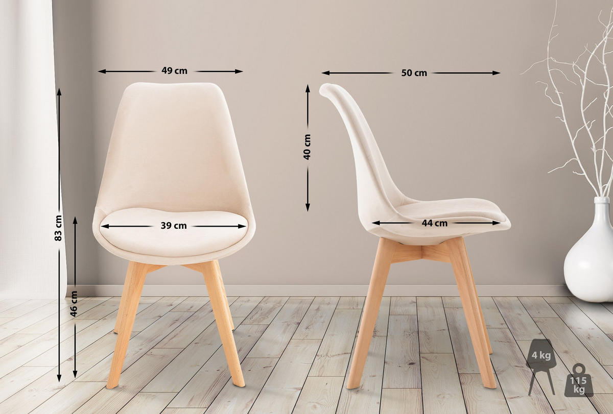 STUHL Samt beige - Eukalyptusholzfarben/Beige, Holz/Textil (49/83/50cm) - CLP